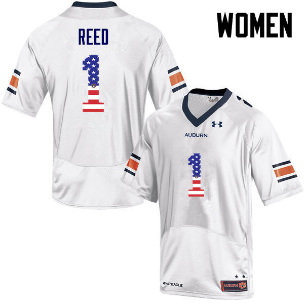 Women #1 Trovon Reed Auburn Tigers USA Flag Fashion College Football Jerseys-White - Click Image to Close